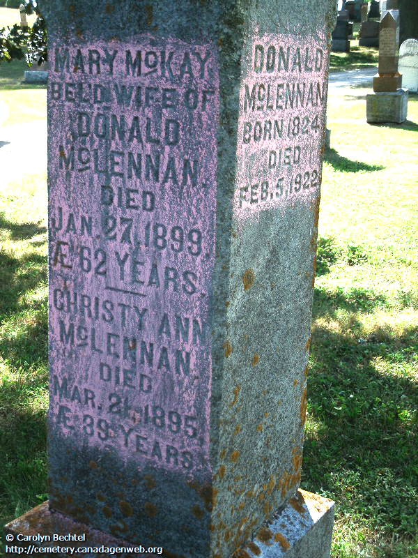Photo of headstones/Donald McLennan 1824-1922 headstone Kincardine cem Bruce Co ON